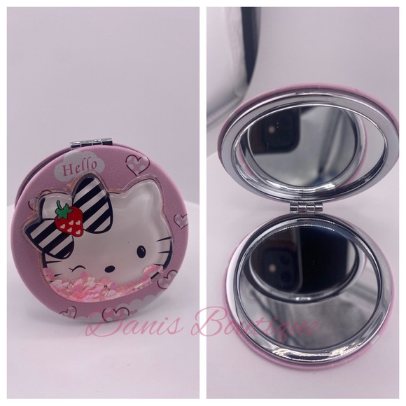 Hello Kitty Accessories - Hello Kitty Round Mirror with Glitter Rainfall- New